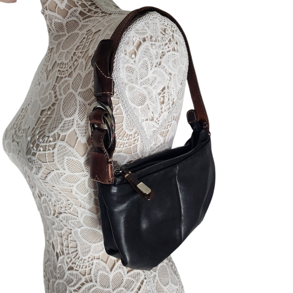 Vtg El Portal black and brown leather shoulder bag - Picture 3 of 12